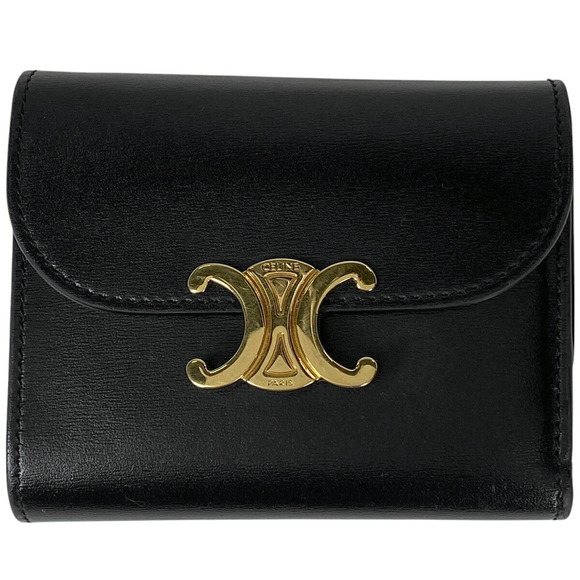 Celine Tri Wallet Black Triomphe Flap Leather - Picture 1 of 7